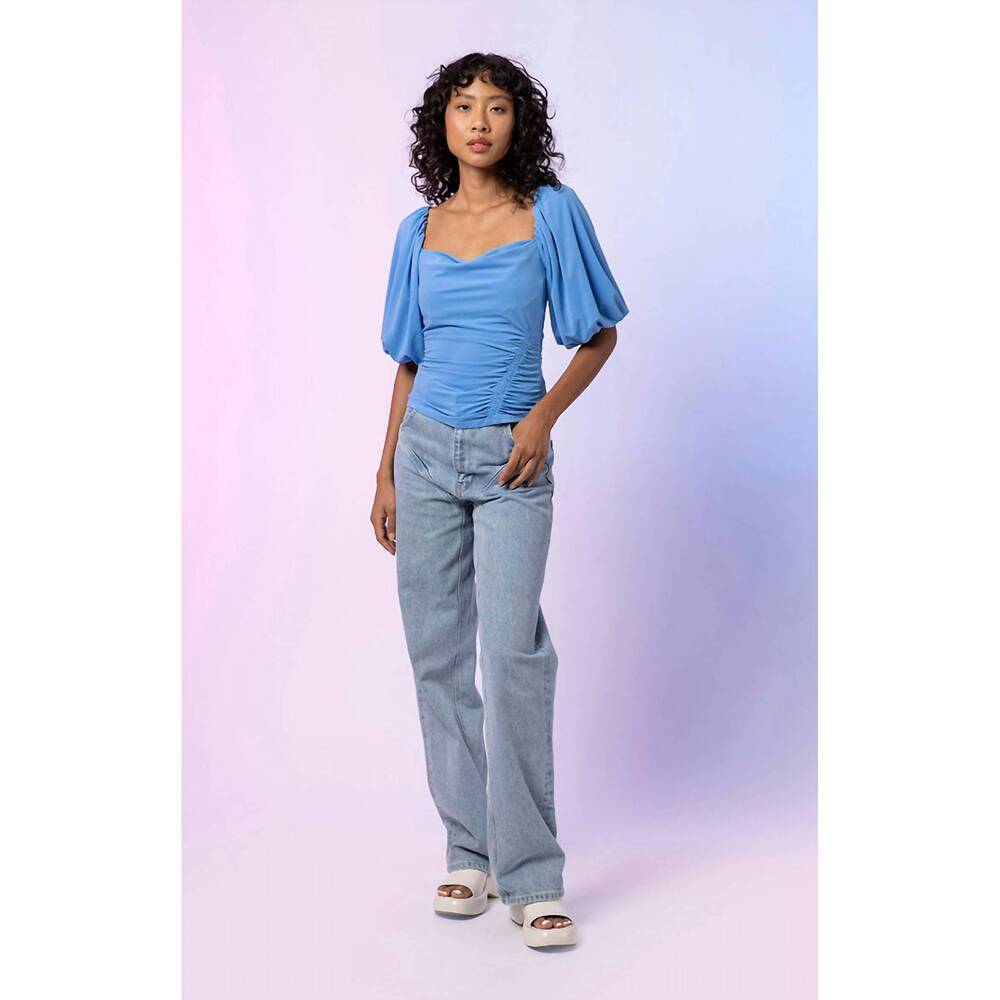 NEW LINE AND DOT allison puff sleeve top in blue - Picture 5 of 5